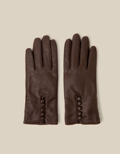 Lara Leather Gloves, Brown (CHOCOLATE), large