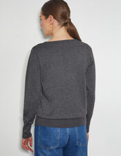 Di Sequin Bow Crew Neck Sweater, Gray (DARK GREY), large