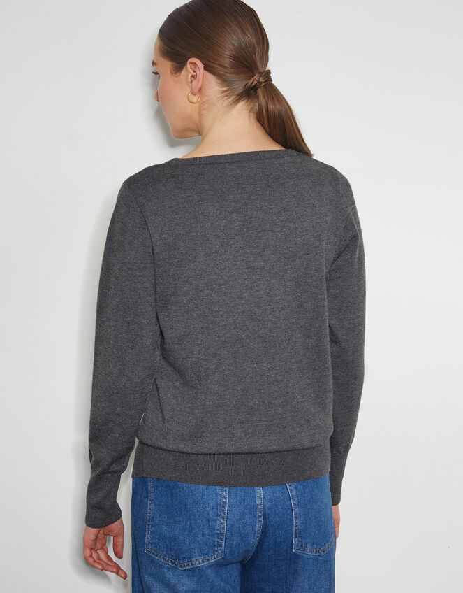 Di Sequin Bow Crew Neck Sweater, Gray (DARK GREY), large