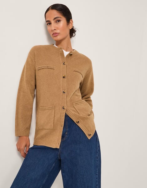 Bella Braid Pocket Cardigan, Camel (CAMEL), large