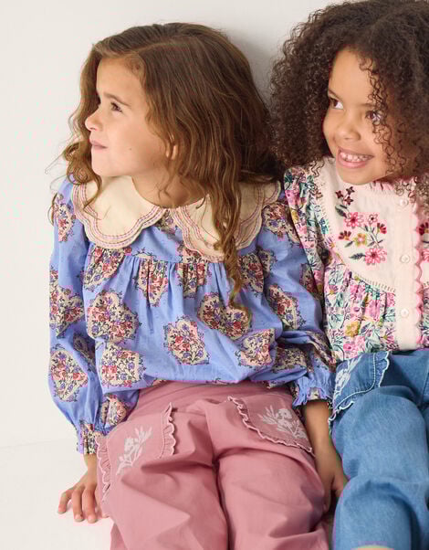 Heart Print Scallop Blouse, Blue (BLUE), large