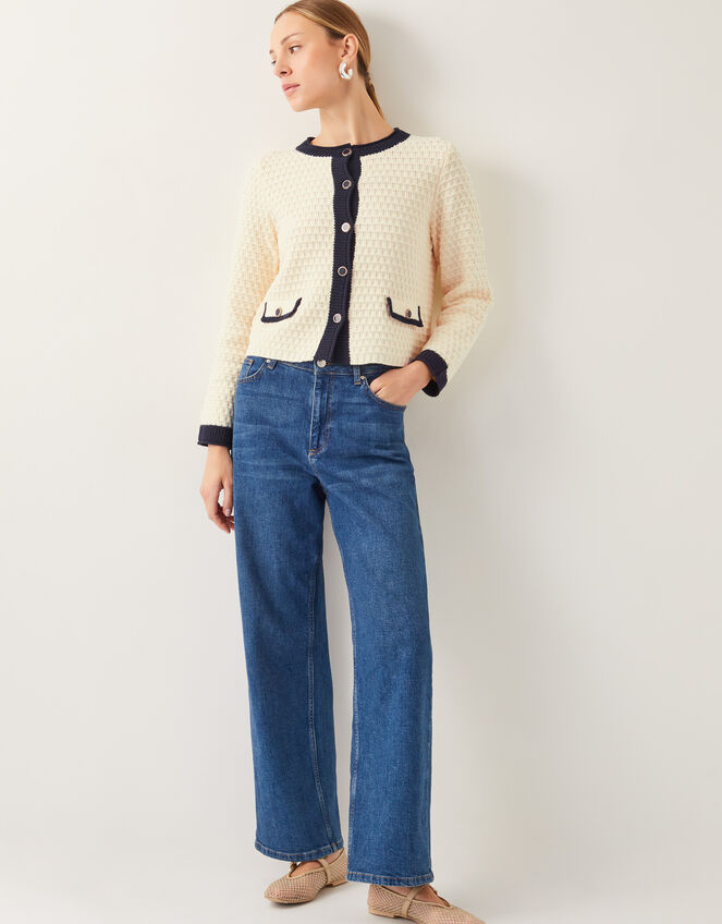 Nancy Smart Waffle Knit Cardigan, Ivory (IVORY), large