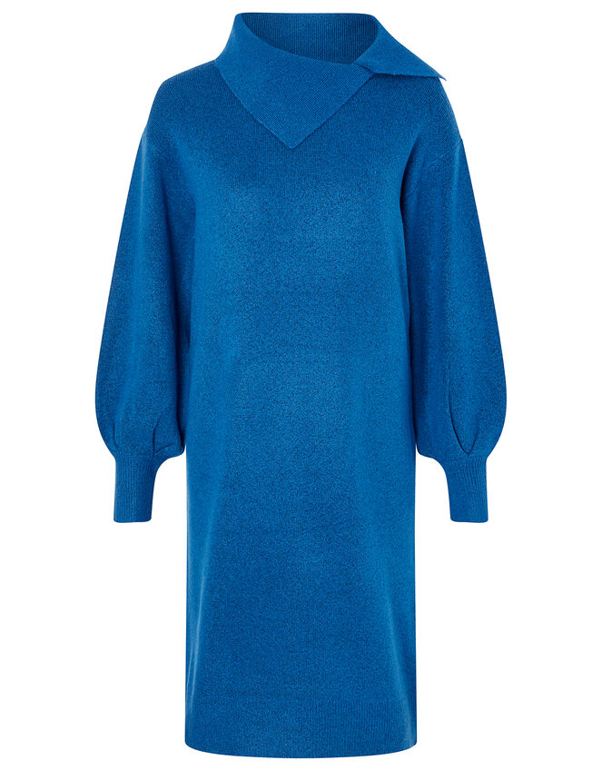 Split Neck Knit Dress, Blue (BLUE), large