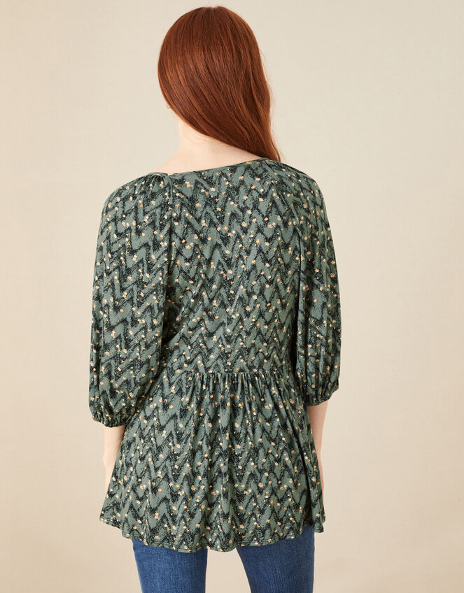 Jersey Top With Print, Khaki Green