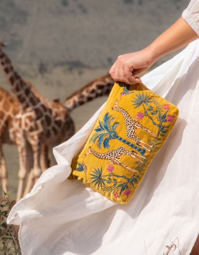 Elizabeth Scarlett Wild Giraffe Palm Velvet Pouch, , large