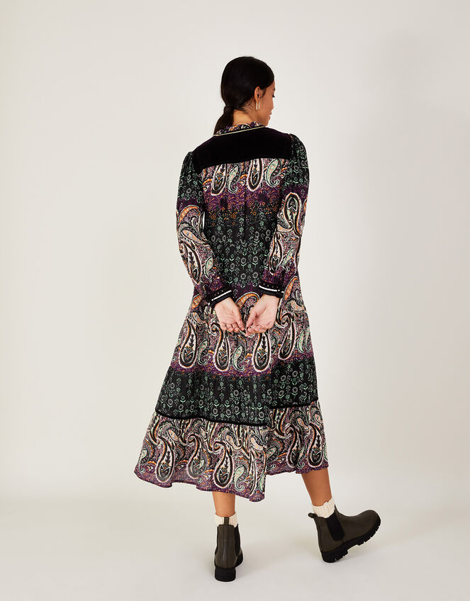 Paisley Print Embroidered Dress in LENZING™ ECOVERO™ , Black (BLACK), large