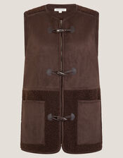 Teri Borg Duffle Vest, Brown (CHOCOLATE), large