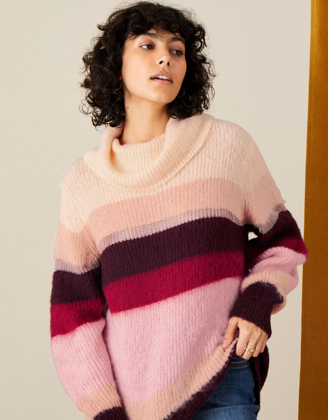 Stripe Cowl Neck Jumper, Ivory (IVORY), large
