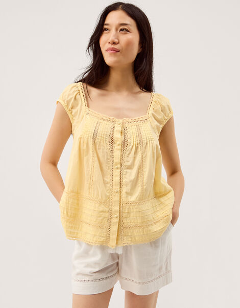 Olivia Lace Trim Top, Yellow (YELLOW), large