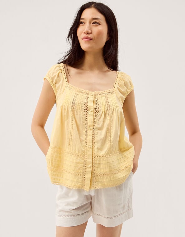 Olivia Lace Trim Top, Yellow (YELLOW), large