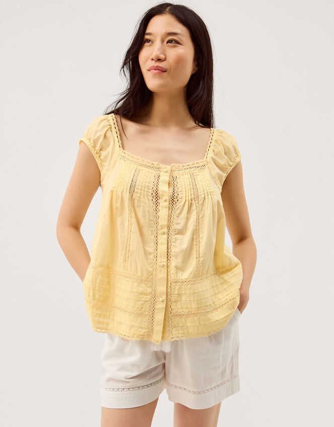 Olivia Lace Trim Top, Yellow (YELLOW), large