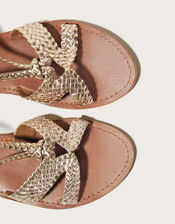 Woven Leather Sandals, Gold (GOLD), large