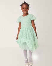 Carly Sparkle Scallop Ruffle Party Dress, Teal (TEAL), large