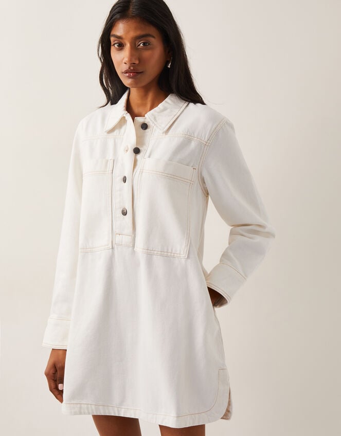 Nara Denim Tunic Shirt Dress, Ecru (ECRU), large