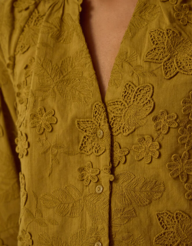 Luci Floral Embroidered Shirt, Green (KHAKI), large