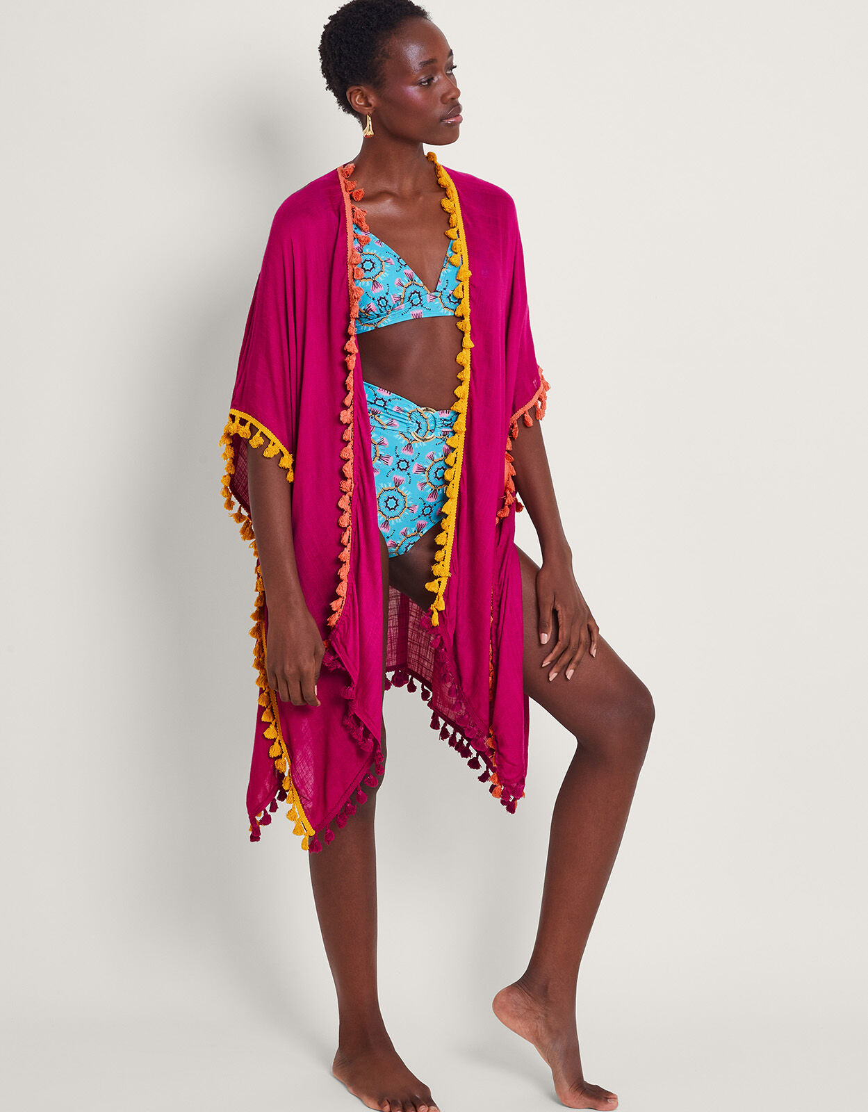 Contrast Tassel Beach Cover Up Pink