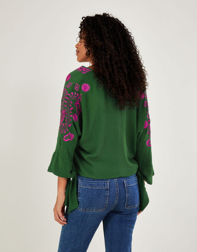 Christina Embroidered Top in Sustainable Viscose, Green (GREEN), large