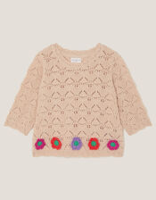 Crochet Flower Knit Top, Ivory (IVORY), large