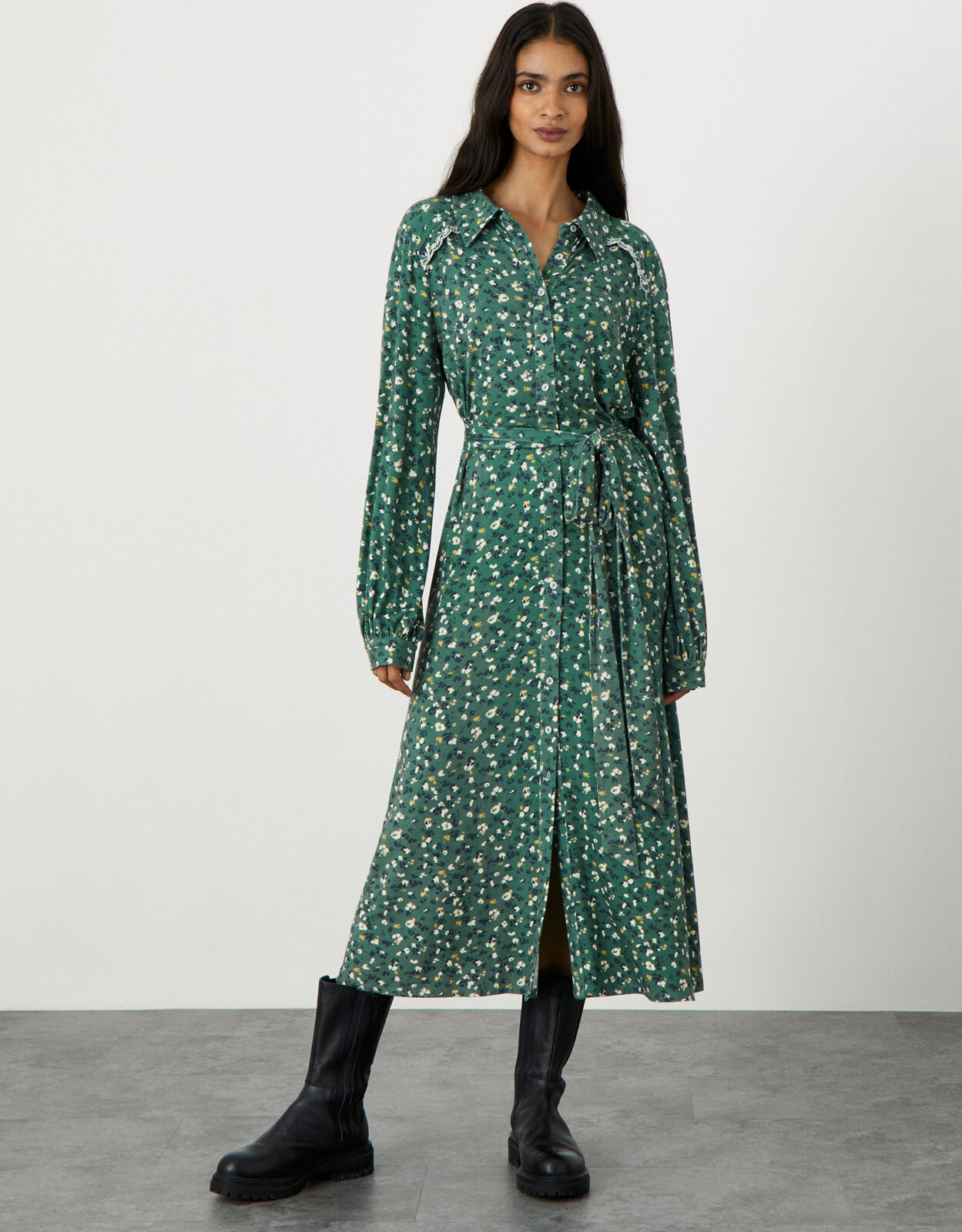 Green floral shirt dress sale