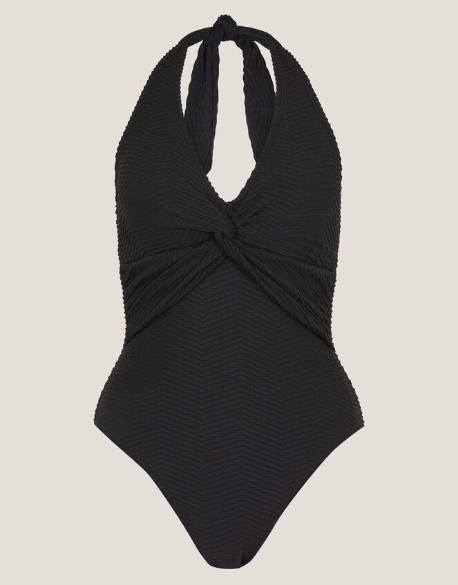 Alicia Rib Halter Swimsuit, Black (BLACK), large