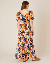 Floral Maxi Dress in Pure Cotton, Orange (ORANGE), large