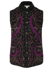 Embroidered Velvet Waistcoat, Black (BLACK), large
