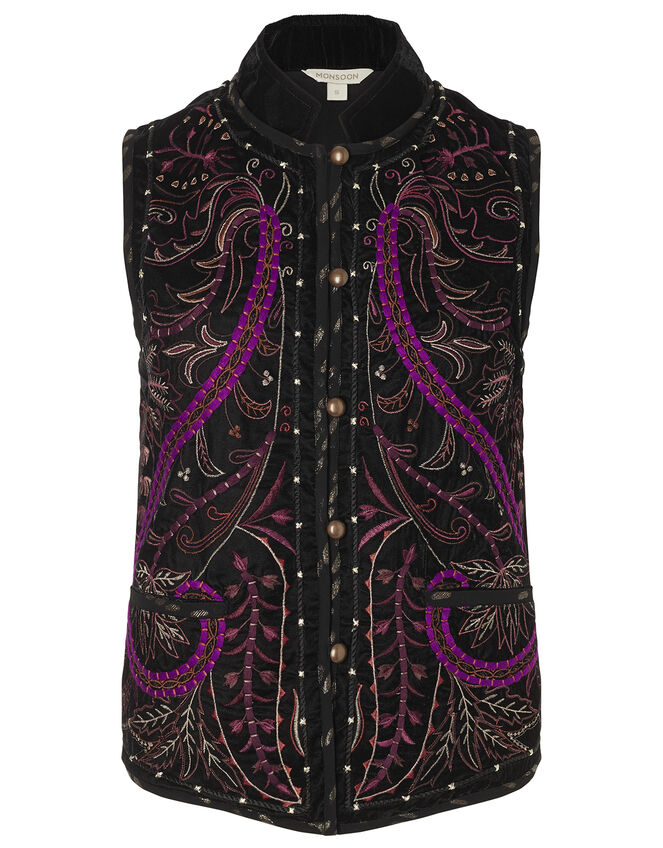 Embroidered Velvet Waistcoat, Black (BLACK), large
