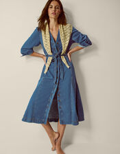 Alison V-Neck Denim Midi Dress, Blue (MID AUTHENTIC BLUE), large