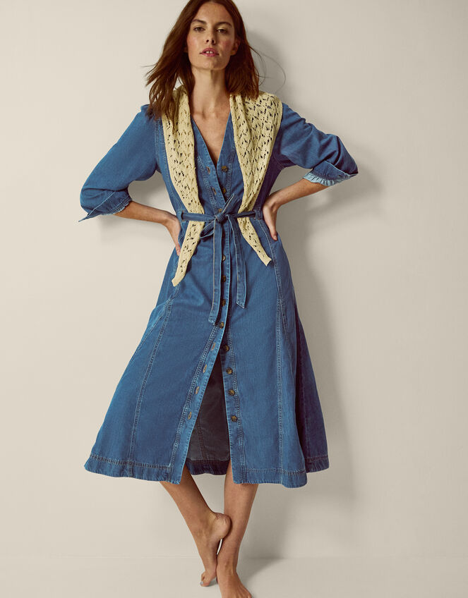 Alison V-Neck Denim Midi Dress, Blue (MID AUTHENTIC BLUE), large