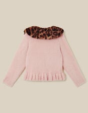 Monsoon x Queens of Archive Francoise Leopard Print Faux Fur Collar Cardigan​, Pink (PINK), large