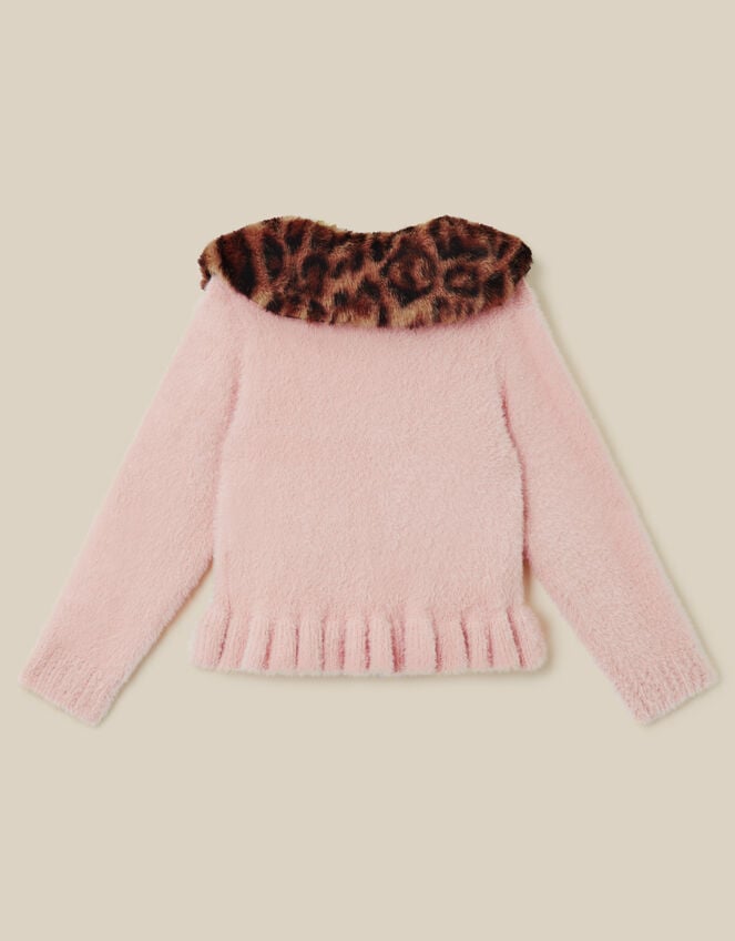 Monsoon x Queens of Archive Francoise Leopard Print Faux Fur Collar Cardigan​, Pink (PINK), large