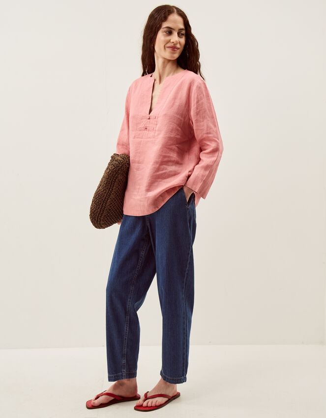 Alexis Knot Button Linen Top, Pink (DUSKY PINK), large