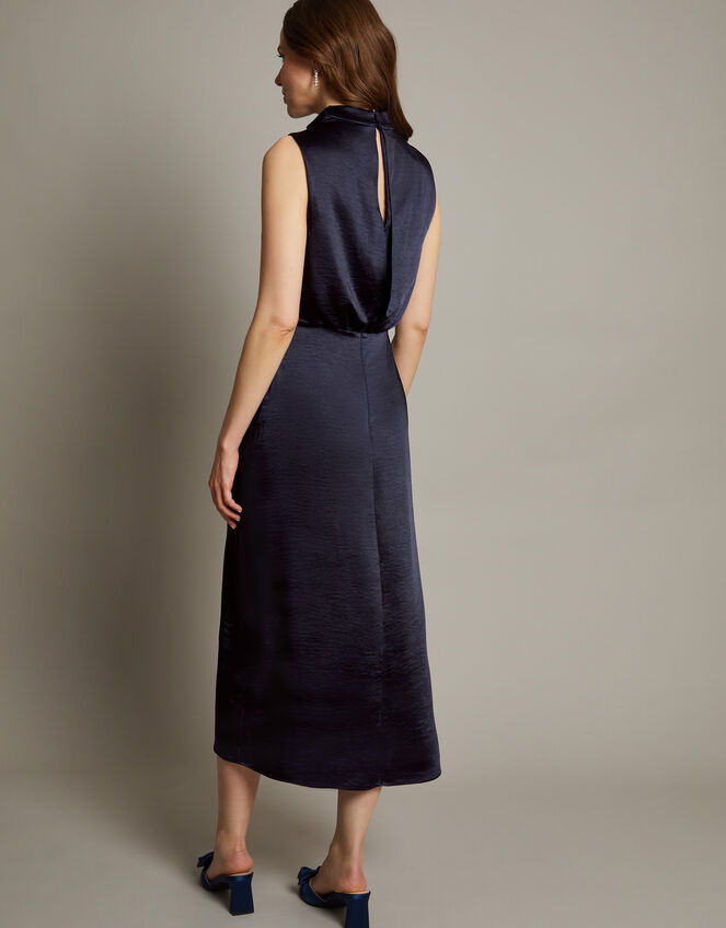 Livia Satin Cowl Halter Midi Dress, Blue (NAVY), large