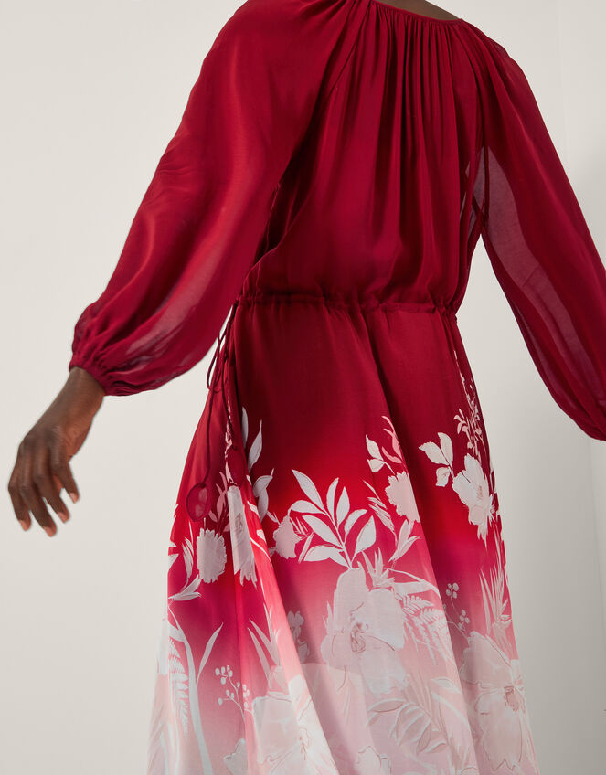 Lillian Floral Print Ombré Maxi Dress, Red (RED), large