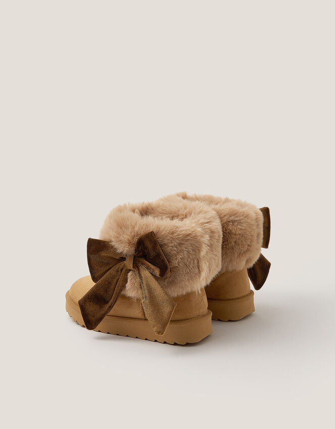 Bow Faux Fur Suedette Ankle Boots, Tan (TAN), large
