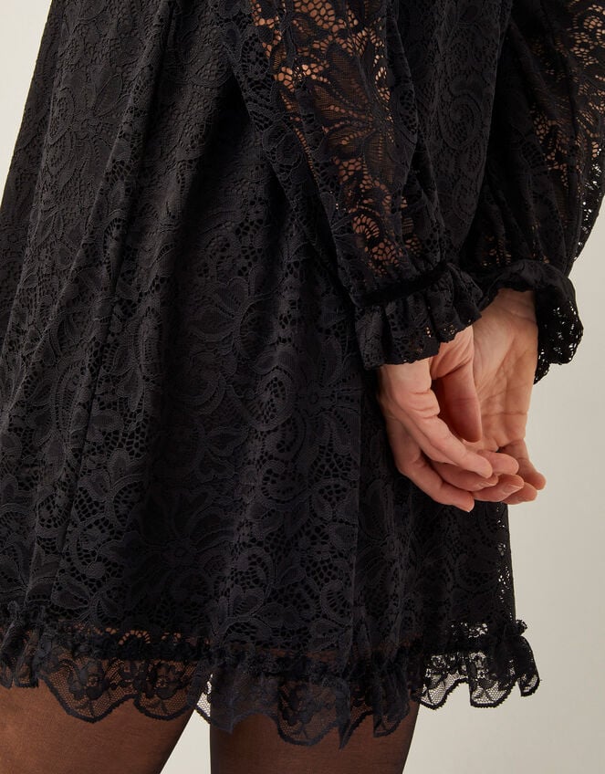 Lulu Long Sleeve Lace Mini Dress, Black (BLACK), large