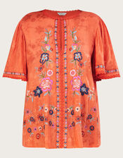 Odelia Embroidered Floral Top, Orange (ORANGE), large