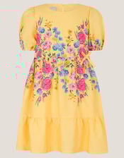Floral Puff Sleeve Dress, Yellow (YELLOW), large