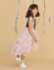 Sequin 3D Rose Hi-Low Dress, Pink (DUSKY PINK), large
