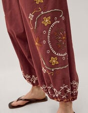 Greta Embroidered Harem Trousers, Brown (CHOCOLATE), large