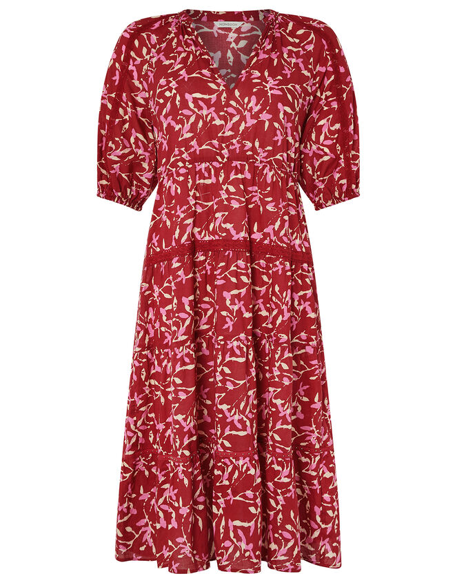 Blake Woodblock Midi Dress, Red (RED), large