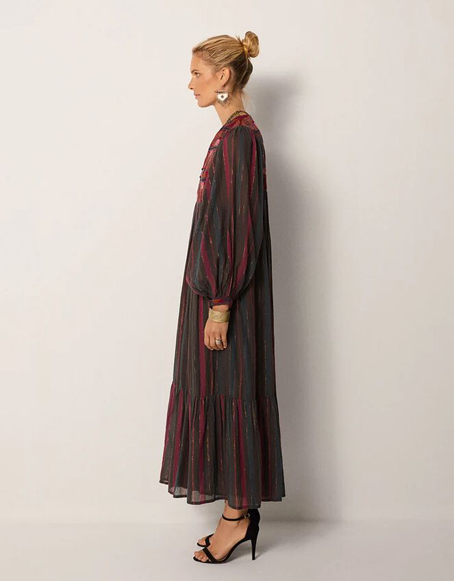 Maison Hotel Isadora Paisley Stripe Midi Dress, Red (BURGUNDY), large