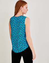 Karina Print Short Sleeve Top with Curved Hem, Teal (TEAL), large