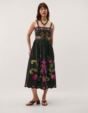 Eleni Floral Embroidered Midi Dress, Black (BLACK), large