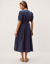 Eliza Puff Sleeve Denim Midi Dress, Blue (MID AUTHENTIC BLUE), large
