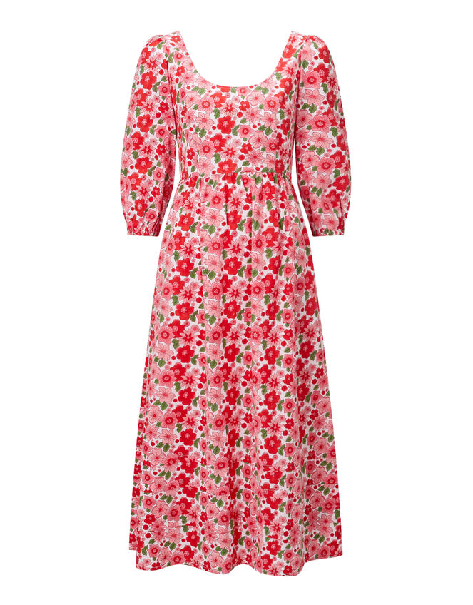 India & Mills Lottie Poppy Print Midi Dress, Pink (PINK), large
