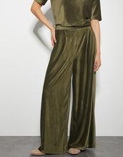 Shay Rib Velour Wide Leg Pants, Green (KHAKI), large