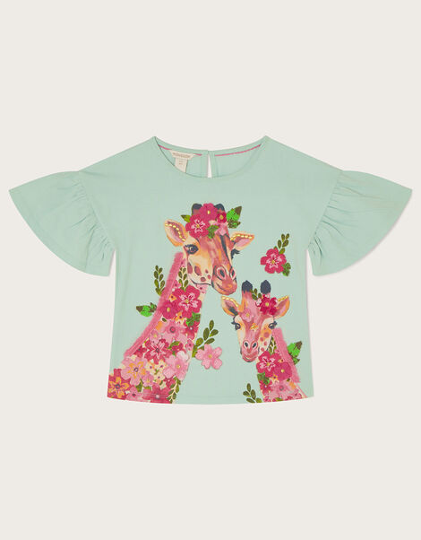 Giraffe Short Sleeve T-Shirt, Blue (AQUA), large