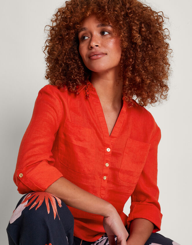 Layla Pocket Linen Top, Orange (ORANGE), large