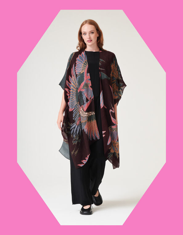 One Hundred Stars Crane Print Throwover Jacket, , large